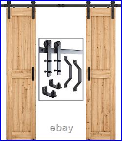 6.6FT Heavy Duty Double Door Sliding Barn Door Hardware Kit, Black, Whole Set I
