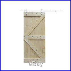 6.6FT White Sliding Door Hardware Set withUnfinished Pine Interior Barn Door