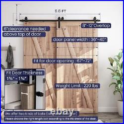 6.6 Feet Bypass Sliding Barn Door Hardware Kit for Double Wooden Doors-Single