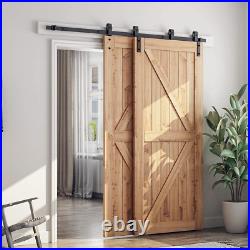 6.6 Feet Bypass Sliding Barn Door Hardware Kit for Double Wooden Doors-Single