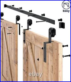 6.6 Feet Bypass Sliding Barn Door Hardware Kit for Double Wooden Doors-Single