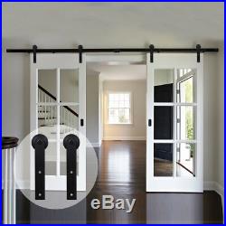 6ft-20ft Sliding Barn Door Hardware Kit Closet Track Smooth For Two Wood Doors