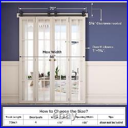 70'' Bifolding Sliding Barn Door Hardware Track Kit For Four 16.5'' Doorstop Mou