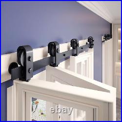 76 In Door Hardware Black T-double Folding Sliding Door Guide Rail Hardware Set