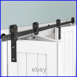 84 Bi-Folding Sliding Barn Door Hardware Track Kit, Heavy Du Side Mounted Black