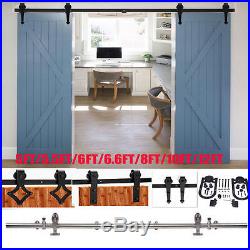 8FT 10FT 12FT Sliding Barn Wood Door Hardware Closet Set Black or Dark Coffee TO