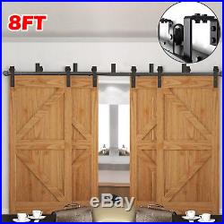 8FT Bypass Rustic Barn Wood Door Hardware Closet Sliding Rail Kit for 4 Doors