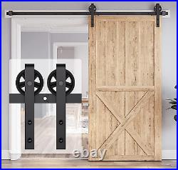 8FT Heavy Duty Barn Door Hardware Kit, Sliding Barn Door Hardware Kit for Wood S