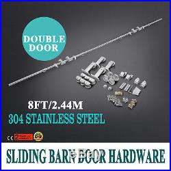 8FT Sliding Barn Double Door Hardware Closet Track Kit 304 Stainless Steel