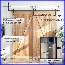 8 Feet Bypass Sliding Barn Door Hardware Kit For Double Wooden Doors Smoothly