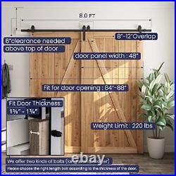 8 Feet Bypass Sliding Barn Door Hardware Kit For Double Wooden Doors Smoothly &