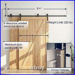 8 Feet Bypass Sliding Barn Door Hardware Kit Single Track Bypass for Double Wo