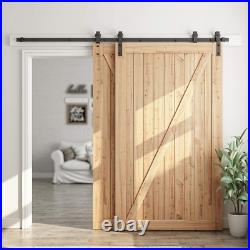 8 Feet Bypass Sliding Barn Door Hardware Kit for Double Wooden Doors-Single Tr