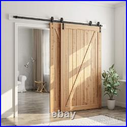 8 Feet Bypass Sliding Barn Door Hardware Kit for Double Wooden Doors-Single Tr