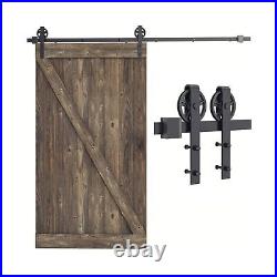 8ft Heavy Duty Sliding Barn Door Hardware Kit(Wheel Shape) + Barn Door Bottom