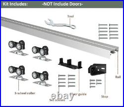 96 Ceiling Mount Bypass Sliding Door Hardware, Silver Box Rail Pocket Door Wa