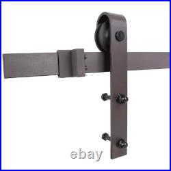 96 in. Antique bronze classic bent strap barn style sliding door track and har