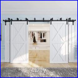 9FT-20FT Bypass Sliding Barn Door Hardware Kit For 4 Doors Closet Track Roller