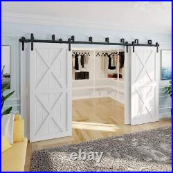 9FT-20FT Bypass Sliding Barn Door Hardware Kit For 4 Doors Closet Track Roller