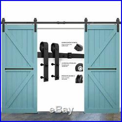 9FT Black Double Sliding Barn Door Hardware Track Kit Rail Closet J Style Hanger