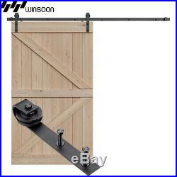9FT Black Heavy Duty Single Sliding Barn Door Hardware Track Kit Hanger Closet J