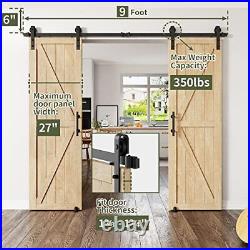 9ft Sliding Barn Door Hardware Kit Double 9FT Kit with Floor Guide-Double Door