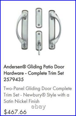 ANDERSON Andersen Gliding Patio Door Hardware Set Newbury Satin Nickel BNIB