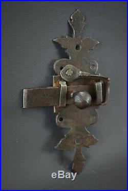 Antique French 18th. C Wrought Iron Sliding Arm Bolt Cabinet Door Latch Lock