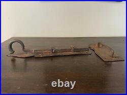 Antique Primitive Iron Door Handle & Sliding Bolt Early Hand Forged 1800s