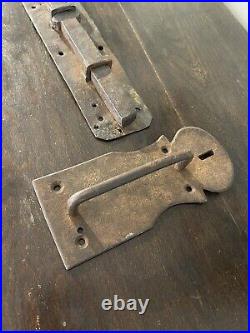 Antique Primitive Iron Door Handle & Sliding Bolt Early Hand Forged 1800s