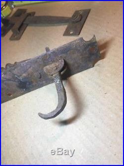 Antique Primitive Lock Door Hand Wrought Iron Slide Bolt Latch Handle Hardware