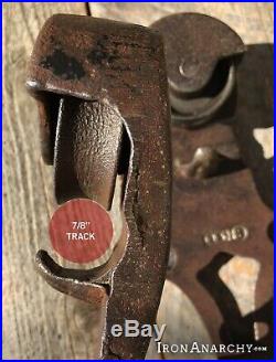 BARN DOOR ROLLERS, Antique Vtg Cast Iron Rolling Sliding Wheel Hanger Hardware