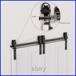Bi-Folding Sliding Barn Door Hardware Track Kit, Black Roller Kit for Doors, J