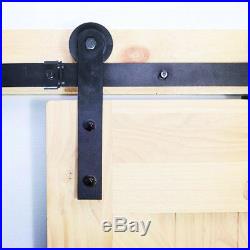 Black Flat Single Wood Door Hardware Sliding Rolling Barn Closet Track Kit Set