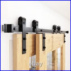 Bypass Sliding Barn Door Hardware Kit, Single Track, One-Piece Rail, Double Wood