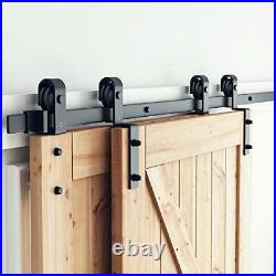 Bypass Sliding Barn Door Hardware Kit for Double Wooden Doors 6 Feet