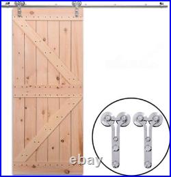 CCJH 4-14FT Stainless Steel Sliding Barn Door Hardware Track Kit for 1/2 Door