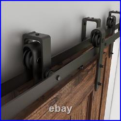 CCJH 5-16FT Bypass Sliding Barn Door Hardware Kit Double Doors Wood