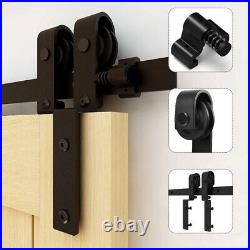 CCJH 5-16FT Bypass Sliding Barn Door Hardware Kit Single Track for Double Doors