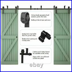 Ceiling Mount Bracket Sliding Barn Door Hardware Track Kit 5/6/7/8FT Black Rail