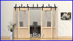 DIYHD 8FT Rustic black bypass sliding barn door hardware to hang 4 bypass doors