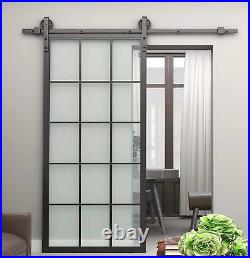 DIYHD Black Steel Framed Interior Clear Tempered Glass Sliding Door Panel