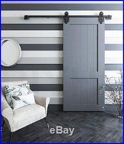 DIYHD Ornate Cut Black Sliding Barn Door Hardware With Spring-in Soft Close Stop