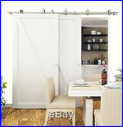 DIYHD Top Mount Brushed Stainless Steel Bypass Sliding Barn Door Track Hardware