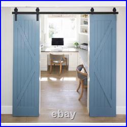 Door Hardware Sliding Bypass Barn Kit Hang Style Track Rail 6.6FT Modern Closet