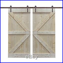 Double Unfinished Knotty Pine Barn Door with Sliding Door Hardware Kit