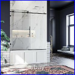 ELEGANT 60 x 62 Frameless Sliding Shower Tub Door Black Hardware Stainless Steel