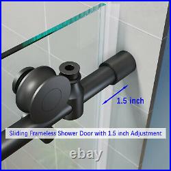 ELEGANT 60 x 62 Frameless Sliding Shower Tub Door Black Hardware Stainless Steel