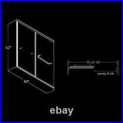 ELEGANT Semi-Frameless 60 x 62 Sliding Shower Tub Door Screen Black Hardware