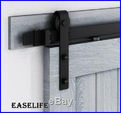 EaseLife 8 Ft Double Sliding Barn Door Hardware Track Kit, Carbon Steel, Black